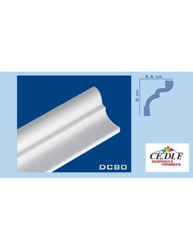 Cornice in polistirolo e polistirene estruso 80x66 h.200 ART.DC80 Confezione 10 mt (5 Aste ) Cornice in polistirolo e polistirene estruso 80x66 h.200 ART.DC80 Confezione 10 mt (5 Aste )